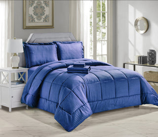 8 Piece Embossed Stripe Bed in a Bag - Queen - Navy