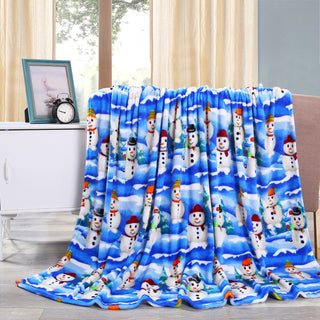 White Snowman Microplush Throw Blanket